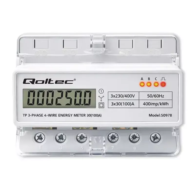 Contatore di energia trifase per guida DIN QOLTEC 50978 — 400 V, 100 A