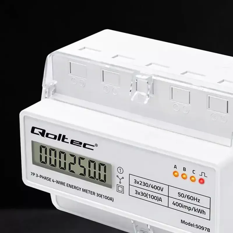Contatore di energia trifase per guida DIN QOLTEC 50978 — 400 V, 100 A