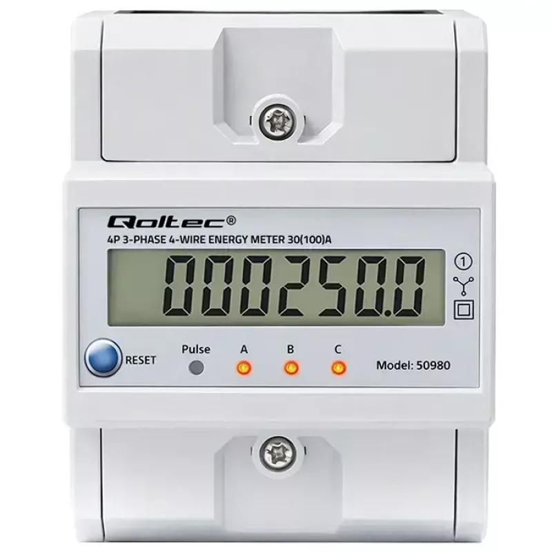 Contatore di energia trifase QOLTEC 50980 — 400 V, 100 A con reset