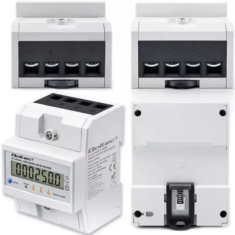 Contatore di energia trifase QOLTEC 50980 — 400 V, 100 A con reset