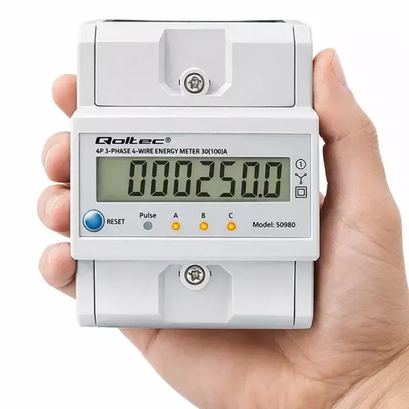 Contatore di energia trifase QOLTEC 50980 — 400 V, 100 A con reset