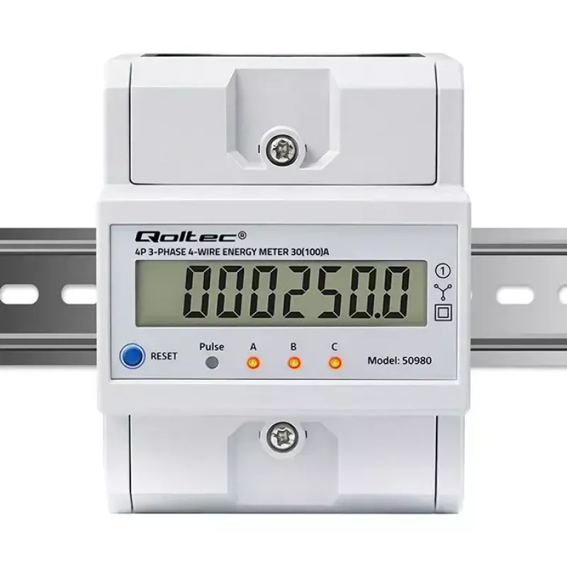 Contatore di energia trifase QOLTEC 50980 — 400 V, 100 A con reset
