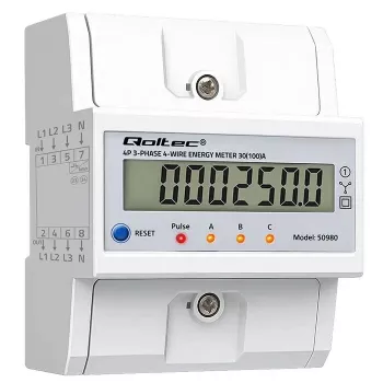 Contatore di energia trifase QOLTEC 50980 — 400 V, 100 A con reset