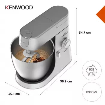 Frullatore da tavolo Kenwood Chef XL KVL4110S – 1200 W, ciotola in acciaio inox 6,7 L, movimento planetario, frullatore, argento