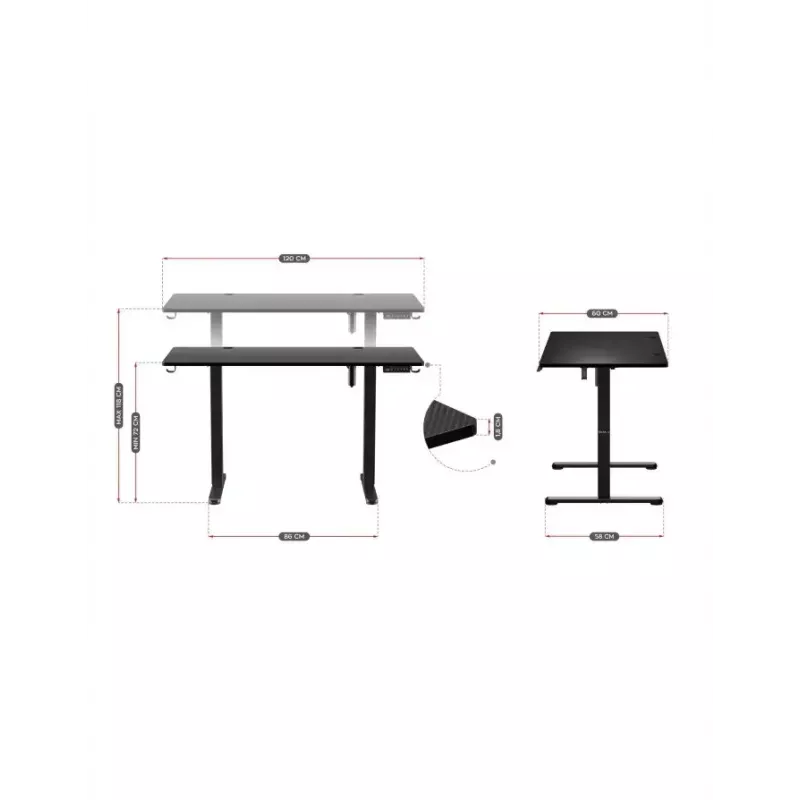 Scrivania gaming dritta Huzaro Hero 8.2 nero MDF rettangolare 1200x600 mm, regolabile in altezza 720–1180 mm, portata 80 kg