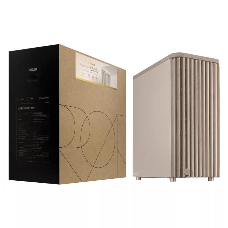 Case PC ASUS ProArt PA401 Wood Edition Beige — Mid-Tower, pannello frontale in metallo