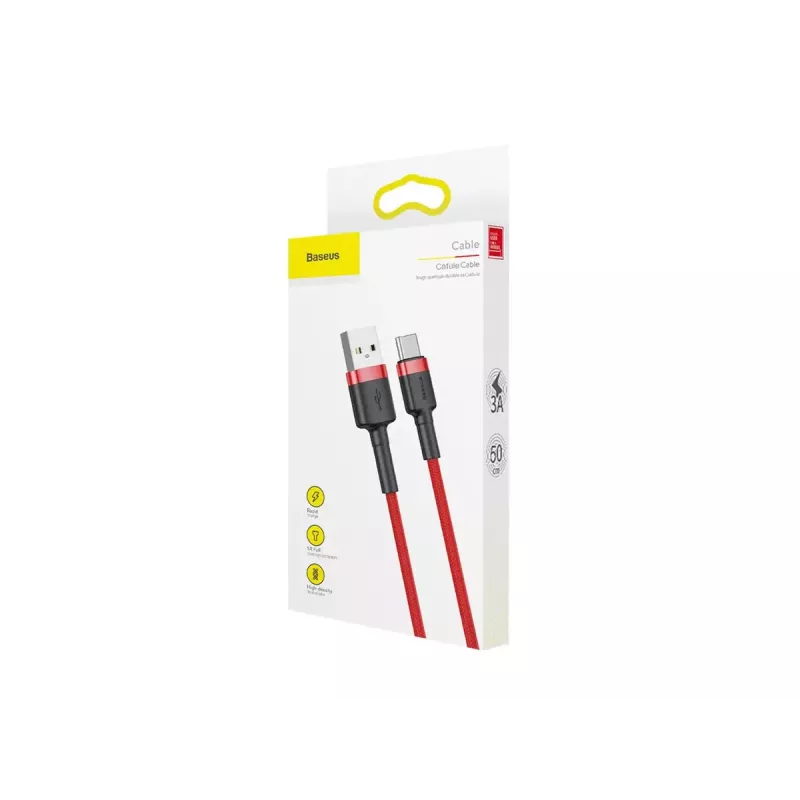Cavo USB-A a USB-C Baseus Cafule — USB 2.0 A→C, supporto ricarica QC3.0, treccia in nylon, rosso