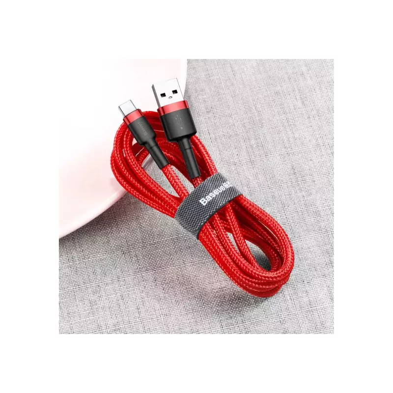 Cavo USB-A a USB-C Baseus Cafule — USB 2.0 A→C, supporto ricarica QC3.0, treccia in nylon, rosso