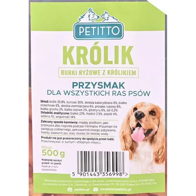 Snack per cani PETITTO gusci di riso con ripieno di coniglio 500 g