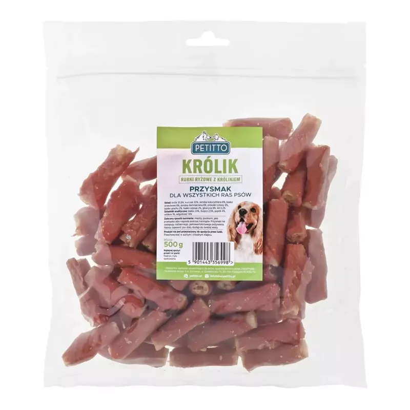 Snack per cani PETITTO gusci di riso con ripieno di coniglio 500 g