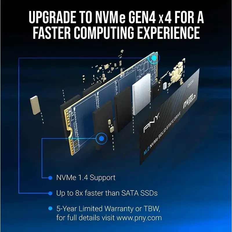 SSD interna PNY M.2 2280 512 GB M280CS2241-512-BLK, SATA/NVMe non specificato