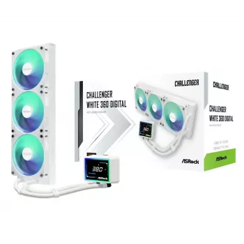ASROCK Challenger 360 Digital ARGB White — dissipatore a liquido per CPU da 360mm, illuminazione ARGB digitale, finitura bianca