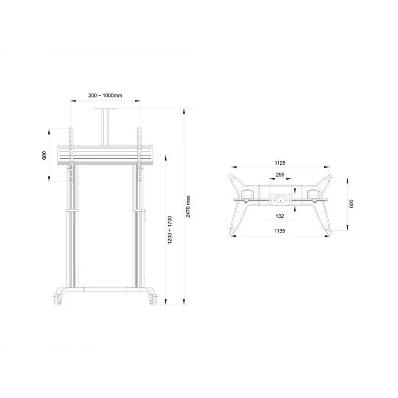 Multibrackets M supporto a pavimento motorizzato pubblico a doppia colonna 180 HD