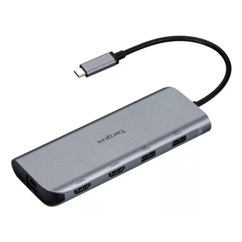 Targus Dual Video Mobile Dock con 140W EPR Pass-Thru, con filo, USB 3.2 Gen 2 (3.1 Gen 2) Type-C, 140 W, 1000 Mbit/s, grigio, 10 Gbit/s