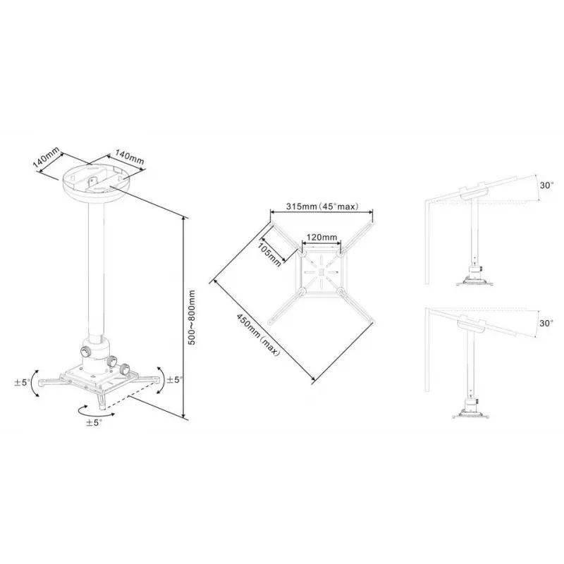 Multibrackets M Universal Projector Ceiling Mount 500-800 with Finetune