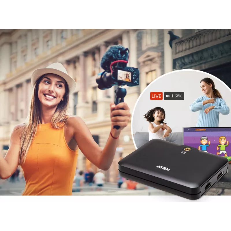 ATEN CAMLIVE™+(registrazione video HDMI a USB-C UVC con Power Pass-Through PD3.0)