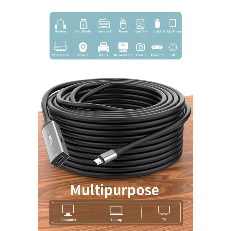 Cavo di prolunga attivo USB-C su USB-C EQUIP 5 m, USB 3.2 Gen 1 (5 Gbit/s), contatti nichelati, nero