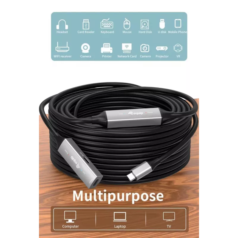 Cavo di prolunga attivo USB-C su USB-C EQUIP 10 m, USB 3.2 Gen 1 (5 Gbit/s), nero