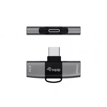 Adattatore USB-C OTG 2-in-1 EQUIP 133479 — 100W PD, 10Gbit/s, 1x USB-C su 2x USB-C, grigio