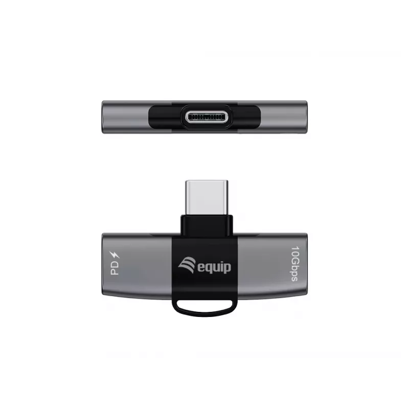 Adattatore USB-C OTG 2-in-1 EQUIP 133479 — 100W PD, 10Gbit/s, 1x USB-C su 2x USB-C, grigio