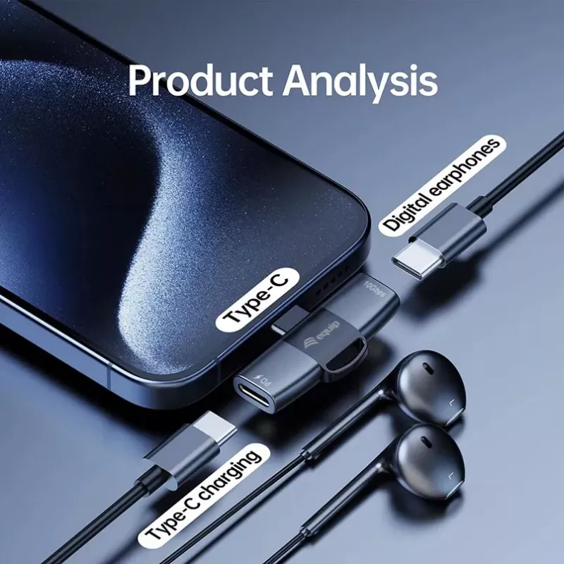 Adattatore USB-C OTG 2-in-1 EQUIP 133479 — 100W PD, 10Gbit/s, 1x USB-C su 2x USB-C, grigio