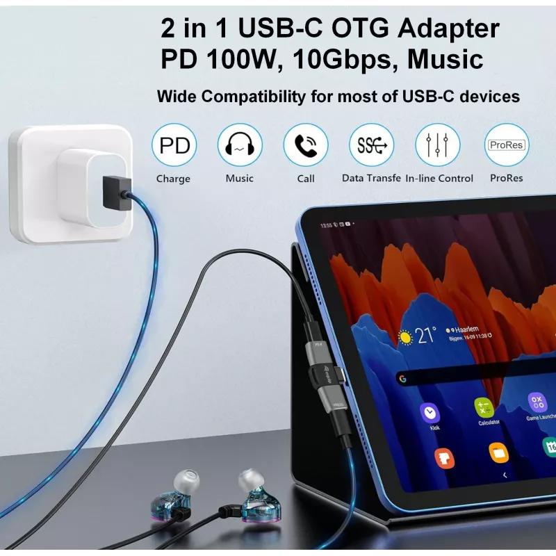 Adattatore USB-C OTG 2-in-1 EQUIP 133479 — 100W PD, 10Gbit/s, 1x USB-C su 2x USB-C, grigio