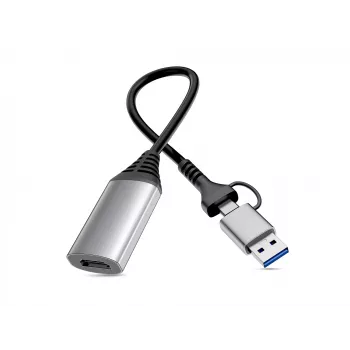 Adattatore USB su HDMI EQUIP 133498 (connettore USB-C e USB-A su HDMI, 1080p, case in alluminio, grigio)