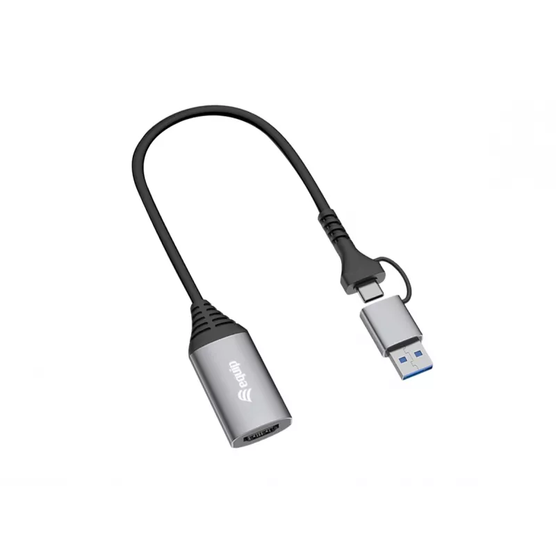 Adattatore USB su HDMI EQUIP 133498 (connettore USB-C e USB-A su HDMI, 1080p, case in alluminio, grigio)