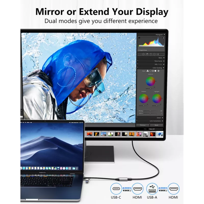 Adattatore USB su HDMI EQUIP 133498 (connettore USB-C e USB-A su HDMI, 1080p, case in alluminio, grigio)