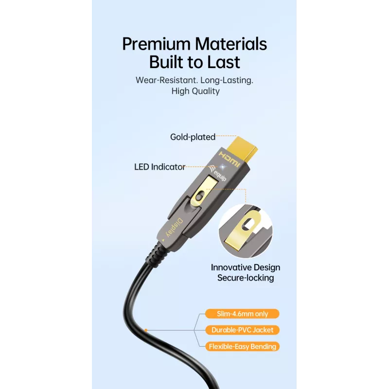 EQUIP Cavo ottico attivo HDMI 2.1 10 m — Type-D (Micro) + Type-A rimovibili, 48 Gbit/s, 8K/60Hz