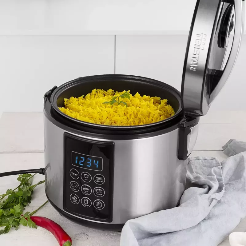 Multicooker Tristar RK-6132 — 1,5 L, 500 W, 7 programmi automatici, LCD, acciaio inox/nero