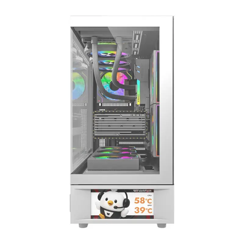Case per computer DarkFlash DS950V con display integrato, bianco, con 6 ventole