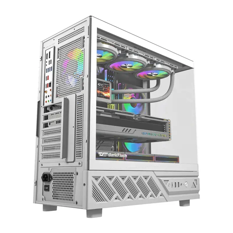 Case per computer DarkFlash DS950V con display integrato, bianco, con 6 ventole