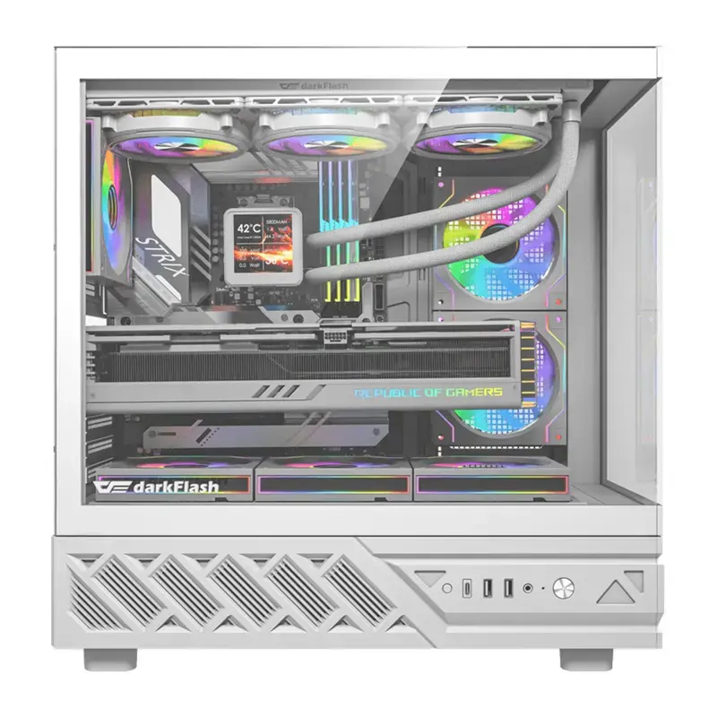 Case per computer DarkFlash DS950V con display integrato, bianco, con 6 ventole