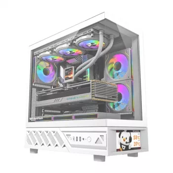 Case per computer DarkFlash DS950V con display integrato, bianco, con 6 ventole