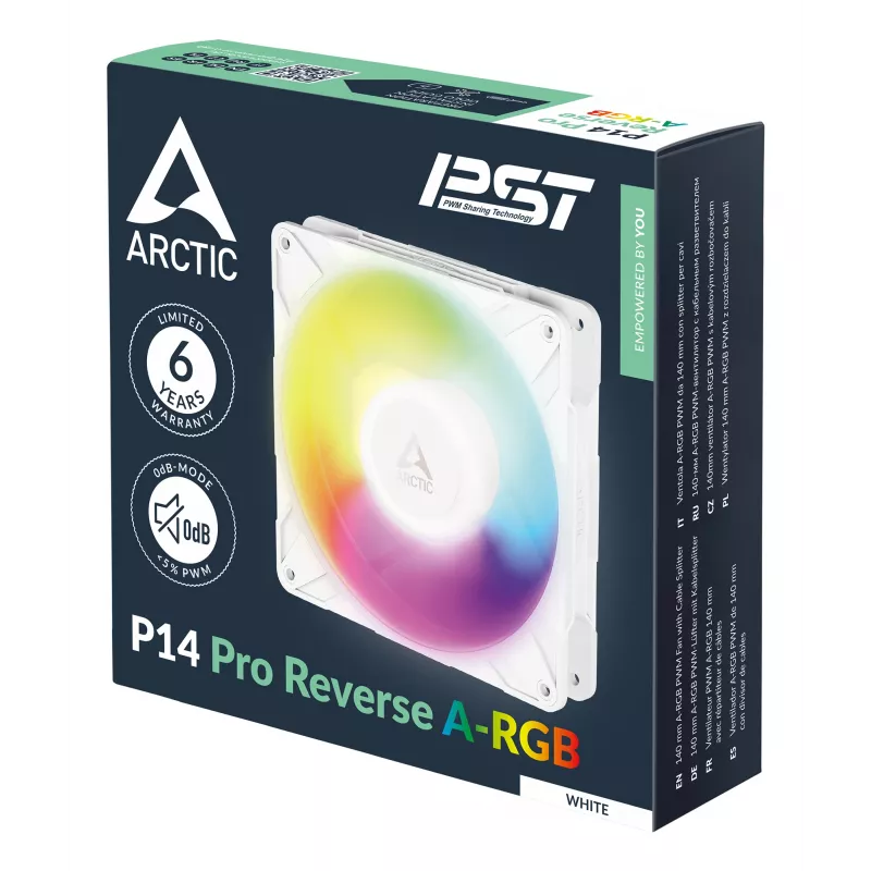 ARCTIC Freezer P14 Pro Reverse A-RGB (White) - confezione da 3 - ventola A-RGB PWM da 140 mm con splitter per cavi