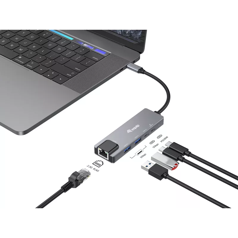 Equip adattatore multifunzione 5-in-1, 2,5GbE, USB-A x 2, USB-C x 1, USB-C, 100W USB PD