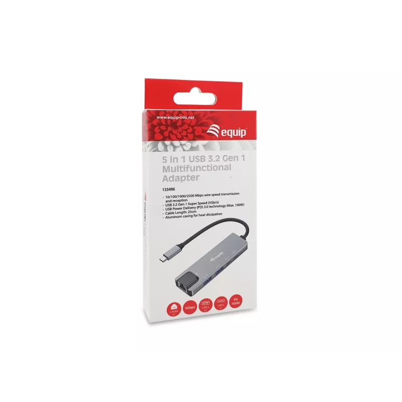 Equip adattatore multifunzione 5-in-1, 2,5GbE, USB-A x 2, USB-C x 1, USB-C, 100W USB PD