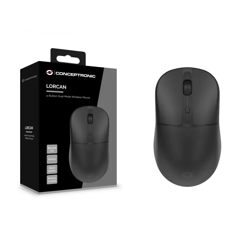 Mouse wireless dual-mode Conceptronic LORCAN04B a 4 tasti, Bluetooth 5.2, 2,4 GHz