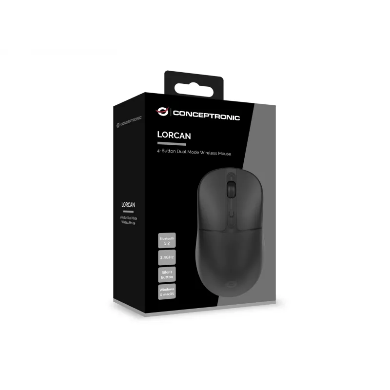 Mouse wireless dual-mode Conceptronic LORCAN04B a 4 tasti, Bluetooth 5.2, 2,4 GHz