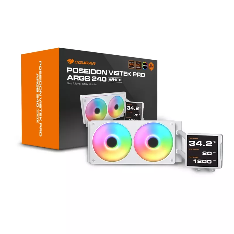 Dissipatore a liquido per CPU all-in-one Cougar Poseidon Vistek Pro 240, ARGB, ventola da 120 mm, bianco