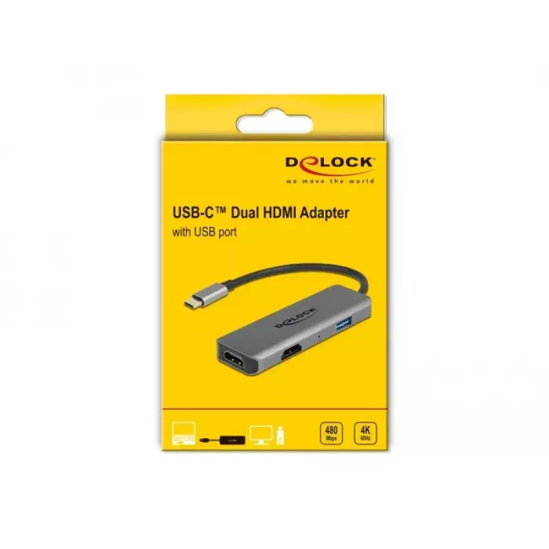 Adattatore DeLOCK USB Type-C doppio HDMI 4K 60 Hz porta USB