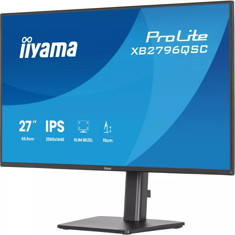 Monitor LED IIYAMA ProLite XB2796QSC-B1 27 inch IPS Quad HD 2560x1440, 4 ms, USB-C, altoparlanti, regolabile in altezza, VESA