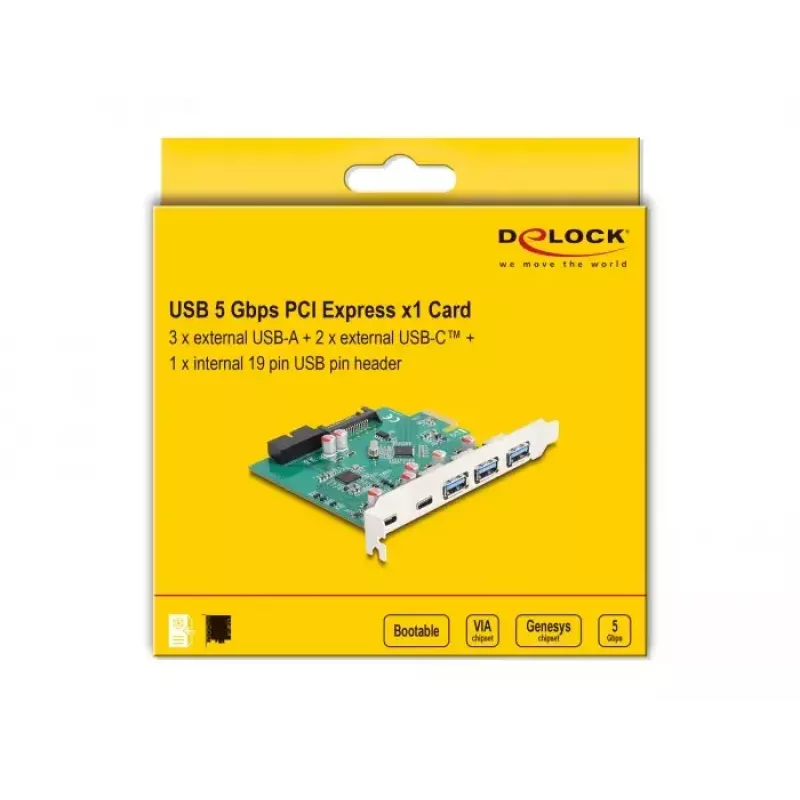 Scheda PCI Express x1 DeLOCK USB 5 Gbps 3x Type-A 2x Type-C 1x header
