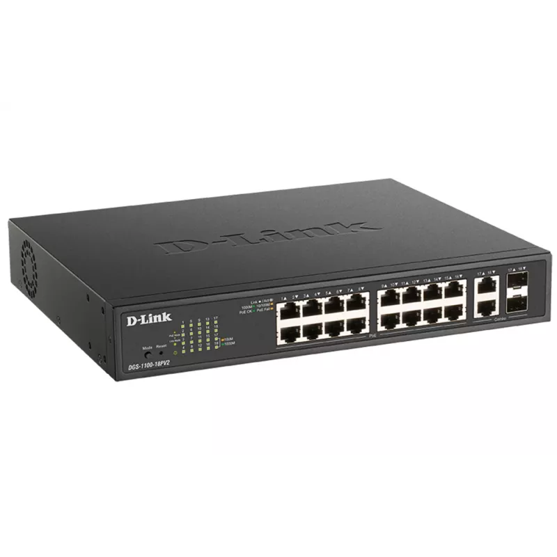 D-Link DGS-1100-18PV2 switch di rete Managed L2 Gigabit Ethernet (10/100/1000) Power over Ethernet (PoE) 1U nero