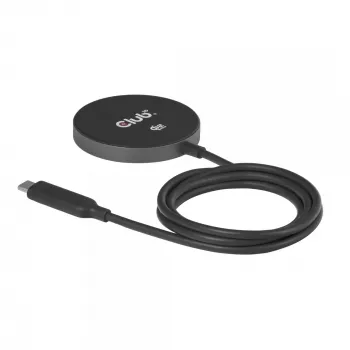 Pad di ricarica wireless CLUB3D CAC-3027 Qi2 25W pad magnetico compatibile MagSafe, caricabatterie DC per interni, cavo 1 m, nero