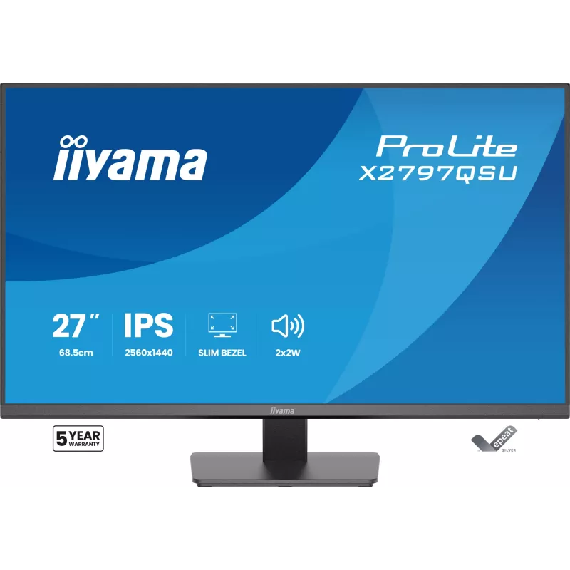 Monitor per computer IIYAMA ProLite X2797QSU-B1 27 pollici (68,6 cm) 2560×1440 IPS LED opaco, 1 ms, hub USB 3.2, altoparlanti, VESA