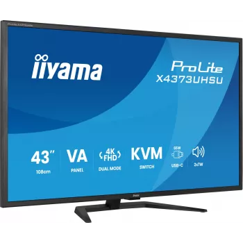 Monitor LED 4K Ultra HD IIYAMA ProLite X4373UHSU-B2 43 pollici, 3840×2160, pannello VA, 3 ms, 450 cd/m², hub USB 3.2, altoparlanti, VESA, nero