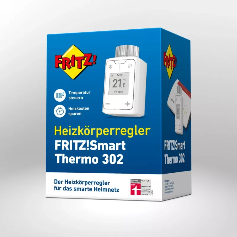 FRITZ Smart Thermo 302 termostato (interno), bianco, controllo a pulsanti, batteria AA, 51×51×90 mm