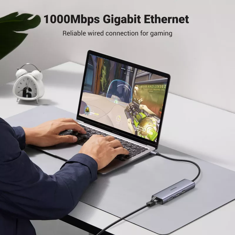 Hub USB-C UGREEN 90568 2 USB 3.0 HDMI RJ45 SD TF porta PD